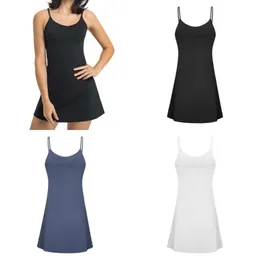 Yoga Summer Sling Dress Tennis Tank Top with Chest Pads High Elastic Slim Fit Sweatwicking and Breathable Sports Skirt Outdoor Leisure Training Fitness Skirt