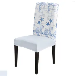 Chair Covers Blue Ocean Starfish Conch Seahorse Anchor Cover Stretch Elastic Dining Room Slipcover Spandex Case For Office