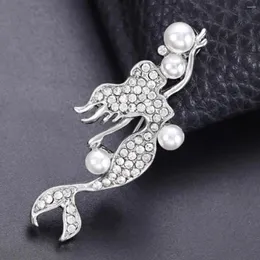 Broches moda requintada strass rrons Pearl Mermaid Broche Pins para mulheres roupas elegantes beleza de peixes de joalheria de joalheria