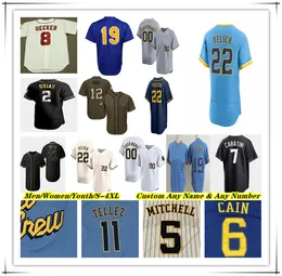 Baseball Jersey Christian Yelich Jackson Chourio Rhys Hoskins William Contreras Willy Adames Sal Frelick Brice Turang Freddy Peralta Robin Yount Oliver Dunn 4XL