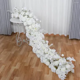 Kwiaty dekoracyjne 2M Ekskluzywna dekoracja imprezowa biała róża hortensja sztuczna kwiat rzęd