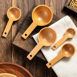 Kaffescoops hem valnöt mätsked set kök långt och kort handtag träverktyg