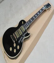 Factory Custom Black Electric Guitar With White Binding Body and NeckGold HardwareHHH PickupsCan be customized2641094