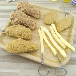 Anahtarlıklar kordonlar simülasyon gıda anahtarlık patates kızartması tavuk nuggets kızarmış bacaklar kolye çocuk oyuncak tanıtım hediyesi q240403