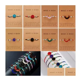 Bracelets de charme fazem um cartão de desejo resina natural pedra tecida lua crescente Lucky Red String Bracelet Jewelry Gift Drop Deliver