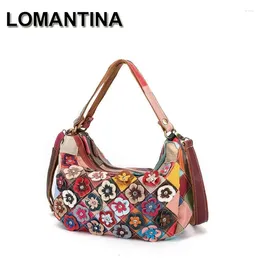 Totes LOMANTINA Large Capacity Women Tote Bag Genuine Leather Handbags Flower Double Layer Purses For Lady's Girl Colorful Beachf