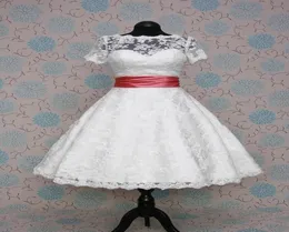 Nova Princess renda uma linha vestidos de noiva com mangas curtas w1416 vestidos de noiva comprimento de chá de chá destacável imagem real moda sheer m4344413