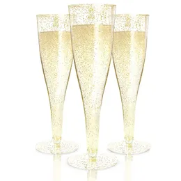 Other Drinkware Champagne Flutes Plastic Disposable Cup Gold Glitter Wine Glasses For Parties Mimosa Bar Wedding Party Supplies Drop D Dhsei