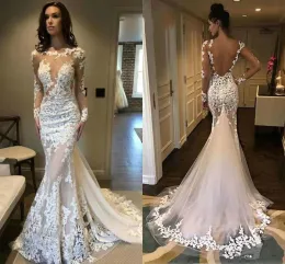 Abiti nuovi maniche lunghe Mermaid Wedding Dresses Vestidos de novi Illusione corpetto 3D Flora Long Summer Vintage Abito da sposa a pizzo completo