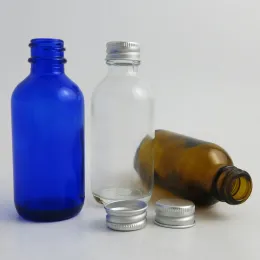 Equipaggiamento 24pcs/lotto da 60 ml di olio essenziale cobalto blu bottiglia di vetro ambra trasparente con coperchi in alluminio da 2 once boston rotonde contenitori