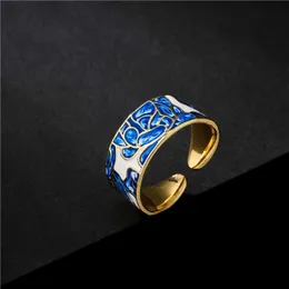 Австралийский древний популярный сине -белый дизайн фарфорового дизайна персонализированное нефтяное кольцо регулируемое женское открытие медного украшения