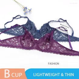 Bras ultrafina Push Up Lace para mulheres Big Size Size Anel Anel de aço Gatina de moda floral transparente Sexy Lady Underwear Summer Summer