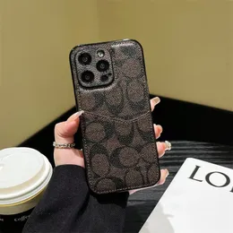 Projektant mody Monogram Połączenia telefoniczne dla iPhone'a 15 15pro 14 14pro 14plus 13 13pro 12 11 Pro xr Max PU skórzana tablica znamionowa uchwyt na karty Pocket Cell Celphone Cover