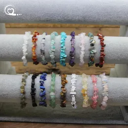 Bracelets de link Cura Cristal Cristal Natural Chip Beads Fluorite Lapis Obsidian Quartz Bangles Elastic Women Jóias QC2082