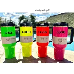 Stanleiness Electric Pink 40 unz Tumbler Yellow Orange Neon Green Genencher H20 Tubls kubki z pokrywką i słomką zimowy różowy samochód M NP9F