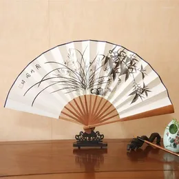 Estatuetas decorativas de 10 polegadas pintadas à mão Papel White Caligrafia Fan Style Chinese Men's Dolding Craft Presente Rice Antigo Dai