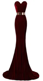 2019 Shopping Sweetheart Neck Mermaid Evening Dresses Velvet Burgundy Metal Belt Formal Evening Gowns Prom Dresses8712542