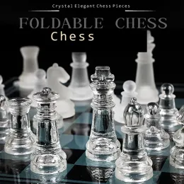 Zestawy Craft Glass Glass Luksusowe szachy Zestaw akrylowy szachy antyliboken eleganckie szachy szachowe grę planszowa rodzina szachowa zestaw gier