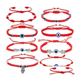 Charm Bracelets Handwoven Lucky Red String Blue Turkish Evil Eye Pendent Bracelet Jewelry For Women Wholesale Drop Delivery Dhgsh