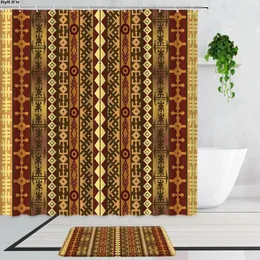 Duschvorhänge Bohemian Geometrisch gestreifter ethnischer Stil Home Dekoration Hintergrund Badezimmer Vorhang Set Nicht-Schlupf-Badematte Teppich