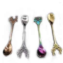 Coffee Scoops 4Pcs Creative Antlers Shape Stainless Steel Spoon Dessert Ice Christmas Tea Tiny Stirring Spoons