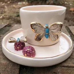 컵 접시 터키 커피 컵 나비 세련된 세련된 단순한 귀여운 디자인 선물 머그잔 세라믹 창조적 인 Kubek 주방 용품