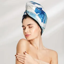 Towel Microfiber Girls Bathroom Drying Absorbent Hair Watercolor Hexagon With Palm Leaves Wave Shower Cap Turban Head Wrap