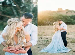 Fantastisk 2019 Light Sky Blue Tulle Engagement Dresses Sexiga rygglösa spaghettirem V Neck Långa formella klänningar Evening Wear EN101113412424