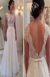 Simple Beach Wedding Dress Lace Top Cap Sleeves See Through Neck V Back Covered Button A Line Bridal Gown Bridesmaid Dress6259698