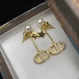 Orecchini a bobina vintage donna designer di lusso orecchini a doppia lettere di gioielli donne 18k diamanti cristalli di cristallo rhinestones perle regali di nozze di San Valentino orecchini da festa