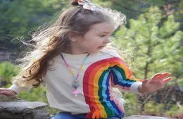 Spring outono Moda infantil garotas de algodão arco -íris Taasel Tshirts Crianças Oneck Tops Tees Designer inseada de roupas infantis 9502806