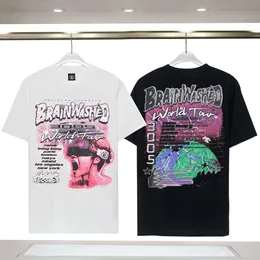 Hellstar Designer Mens T camisetas 24sss New World Tour 3D copos Moda de moda impressa mangas curtas