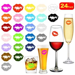 Adesivi per finestre 24pcs Stampa per labbra Etichetta in vetro di vetro Silicone Charms Brinno a bevande per feste Cocktail Marker Segne Food Bar Tool