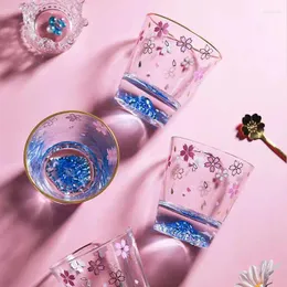 Vinglasögon japansk stil fuji mountain cup cherry blossom vulkan glas net rött ins vatten kreativ tjej hjärta rosa söt