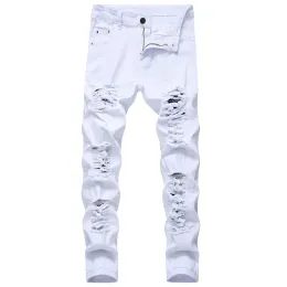 Maschi bianchi buchi angosciati jeans magri pantaloni in denim pantaloni street style pantaloni all'ingrosso zz