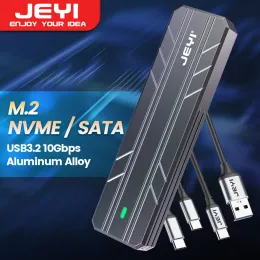 Корпус Jeyi M.2 nvme SATA SSD корпуса, USB C 3.2 Gen 2 10 Гбит / с или 6 Гбит / с Sata Mkey (B+M Key) SSD Reader Двойной протокол.