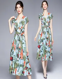 2022 Kurzarm Blumenpartykleid Kleid Sommerfrau Designer sexy V-Ausschnitt Urlaubsabschluss