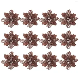 Dekoratif Çiçekler 12 PCS Yapay Poinsettia Hollow Pırıltılı Noel Ağacı Süsler Çelenk Çiçek Aranımı (Karanlık