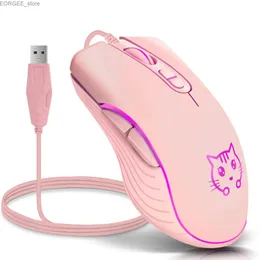 Mäuse USB Wired Gaming Mouse Pink Computer Professionelle E-Sport-Maus 2400 dpi Farbbeleuchtete stille Maus Y240407