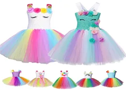 Fancy Baby Girl Rainbow Unicorn Girls Dress Fare Elegant Children Kids Long Dutu Plate Presses Drances Teen Girl 210 лет 09258728697