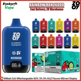Oryginalna Zooy Rainbow Box 16000 Puffs Djeńskie Vapes Zooyvape Puff 16k 2% 3% 5% Cewki z siatką E VS Puff 12k 15k 12000 15000 vs Randm
