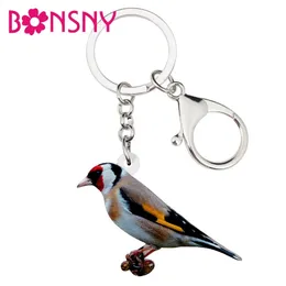 Bonsny Acrylic European Goldfinch Bird Key Chains 키 체인 반지 패션 동물 보석 여성 소녀 자동차 가방 지갑 매력 선물 선물 240402