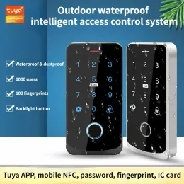 ロックTUYAスマートドアアクセス制御システムIP65防水バイオメトリクス指紋RFIDカードNFCアプリPassSWORDロック解除電子ロック