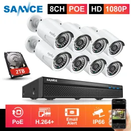 SYSTEM SANNCE 1080P 8CH FHD POE Network Video Security System 8*1080p HD Appreproof Cameras z Smart IR LED Surveillance CCTV Zestaw CCTV