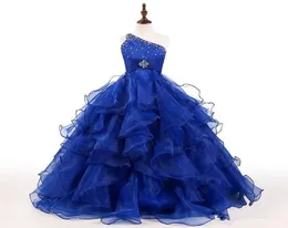 Royal Blue Girls Pageant Dress One Corter Crystals Beads Ruffles Lughsa Ball Ball Birthday Birthder Birth Doys Size Rhinestone4547879