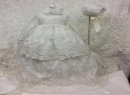 Vestidos de batismo longos baratos para menina com mangas compridas vestido de batismo de lantejoulas de tule lace renda de tule cádica First Communication 8436385