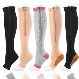 Men's Socks Zipper Compression Prevent Varicose Veins 20-30 Mmhg Open Toe Knee Length Leg-Support Medias De Mujer