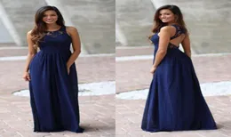 Abiti da damigella d'onore in stile blu navy blu country lunghi galli in chiffon in chiffon in pizzo lungo abito da pavimento di dimora personalizzato EN20788820846