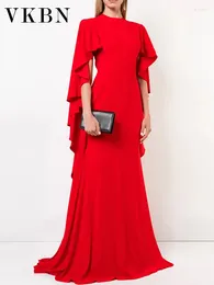 Party Dresses Vkbn Evening Women Casual Spiral Sleeve O-Neck Red Banquet Elasticity Wedding For Female High Quality