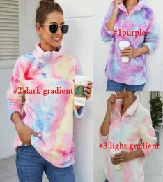 Kobiety gradient pullover sherpa kolorowa bluza z długim rękawem pluszowe polarowe polarowe bluzy do bluz z kapturem Rainbow Tops Jackets9076264